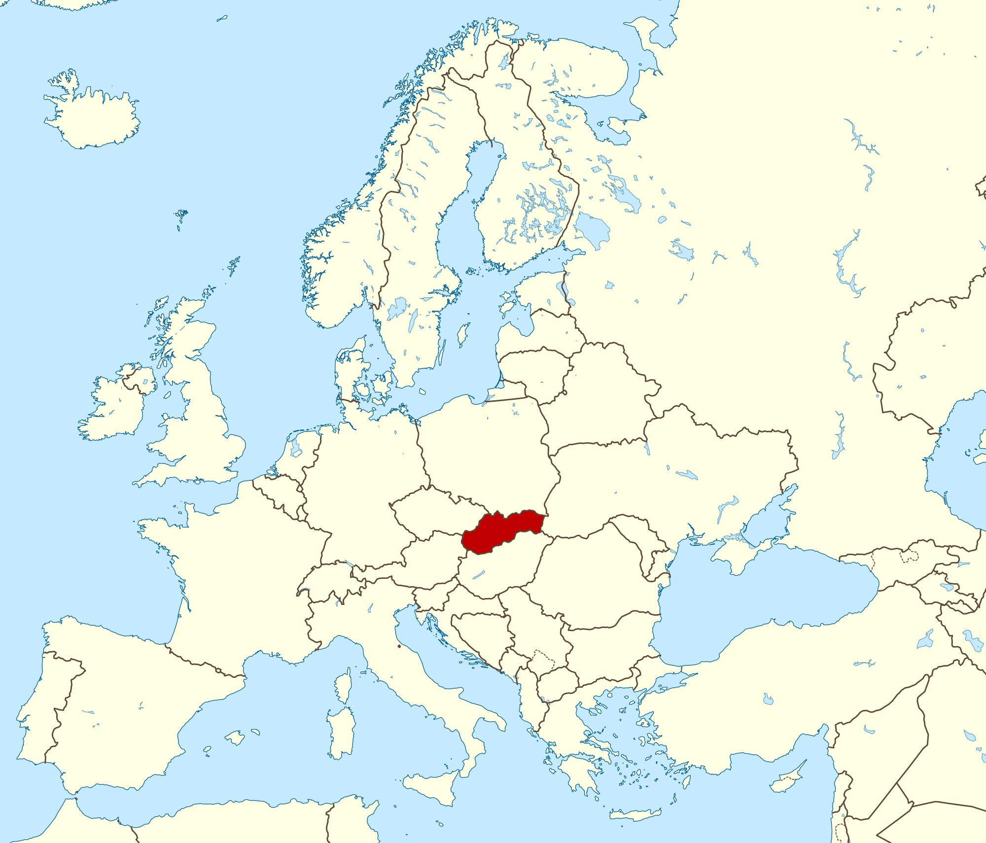Словакия карта Европы - карта Словакии карта Европы (Восточная Европа -Европа)