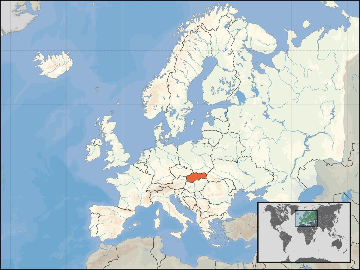 Словакия на карте мира - Словакия местоположение на карте мира (ВосточнаяЕвропа - Европа)
