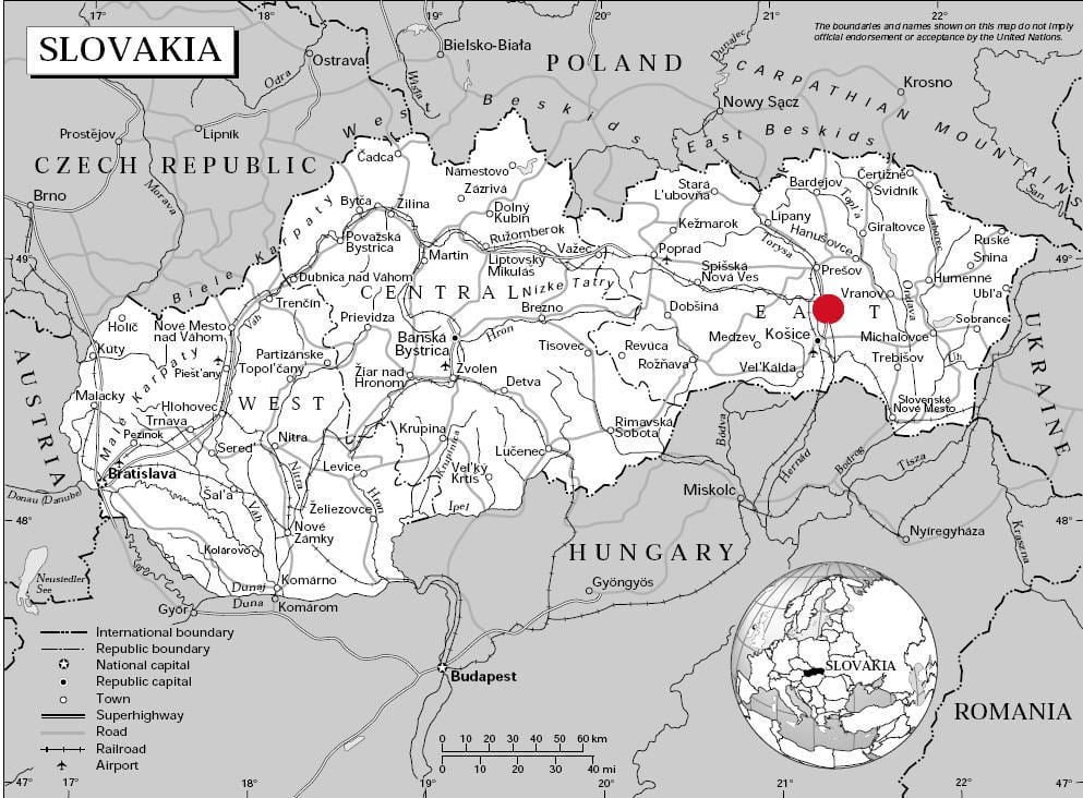 карта Восточной Словакии
