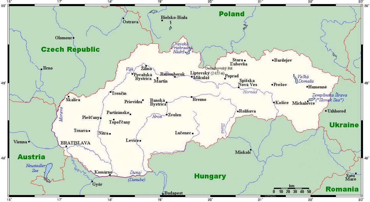 карта Словакии с городами