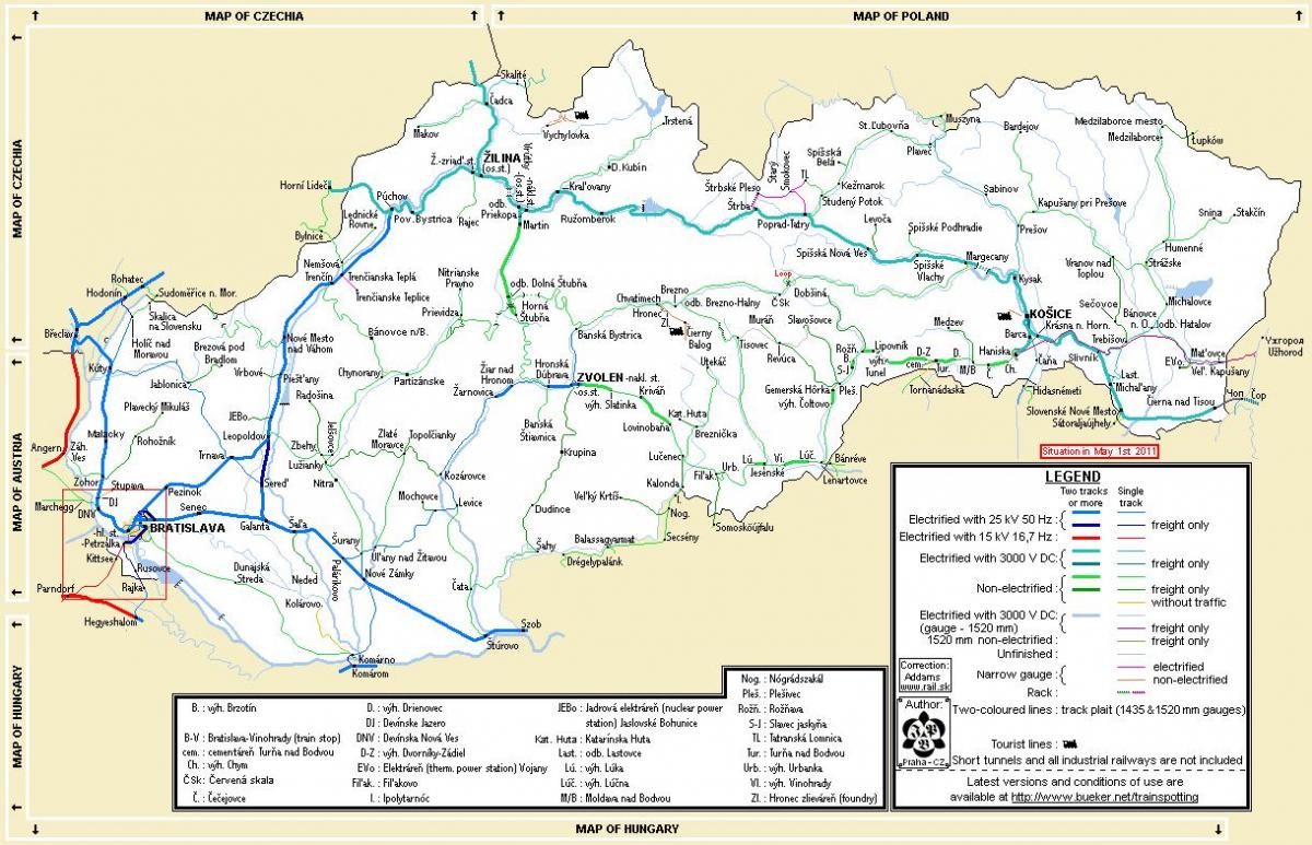 Словакия поезде на карте