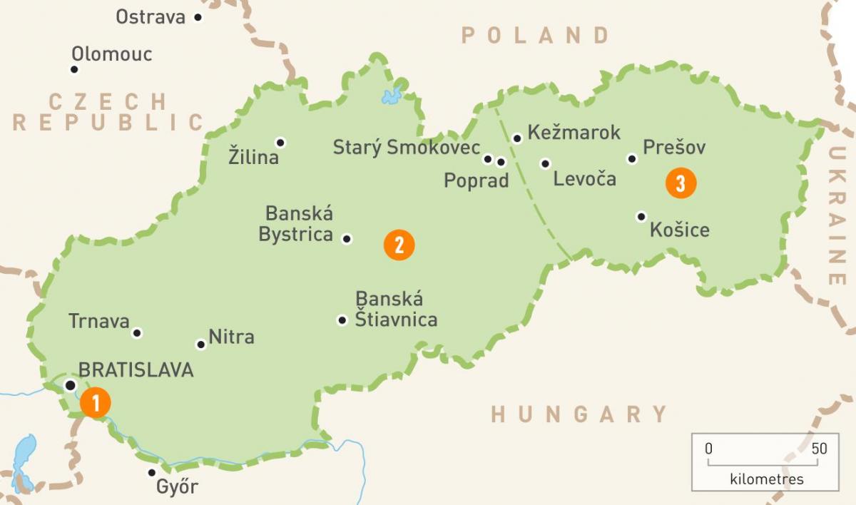 карта Словакии регионов
